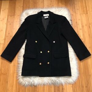Vintage Henry White Ireland Lambswool Cashmere Double Breasted Black Pea Coat 8
